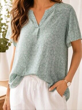 Gina Benotti Sage Green 100% Viscose Blouse Top Lightweight Flowy